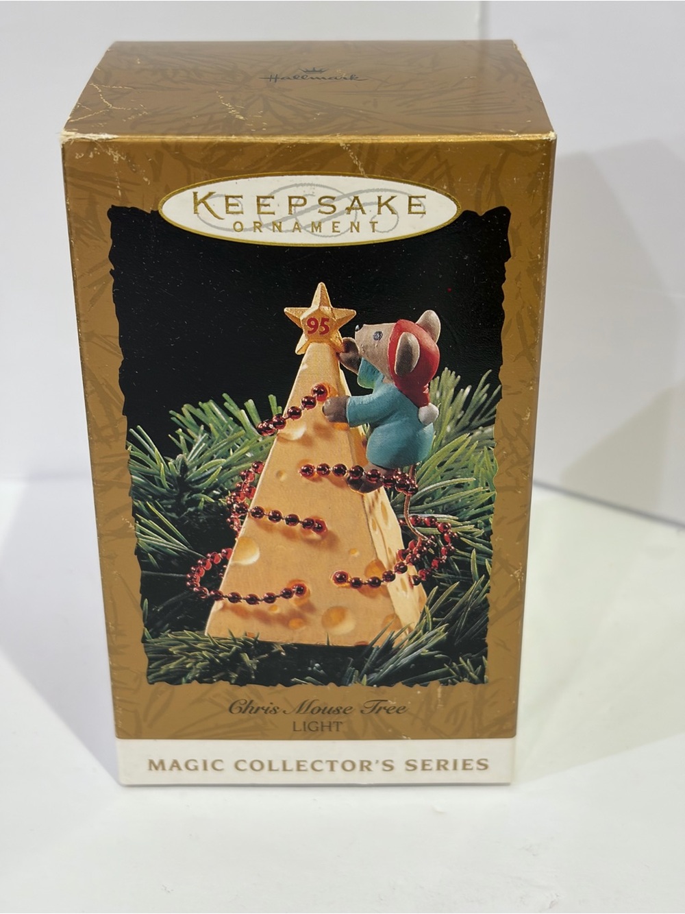 Vintage 1995 Hallmark Keepsake Lighted Chris Mouse Tree Ornament NIB